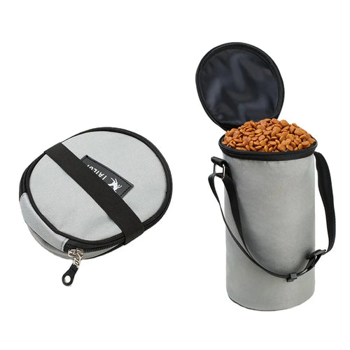 TLX-0737280 Portable Outdoor Dog Food Storage Bag, Oxford Polyester, Red/Black, 13cm Diameter, 24.5cm Height, Foldable