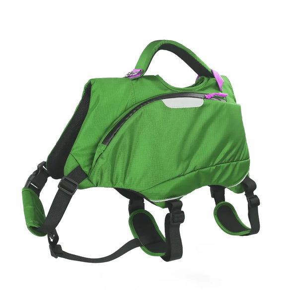 Reflective Waterproof Dog Hiking Harness with Saddle Bags - for Trail & Travel
