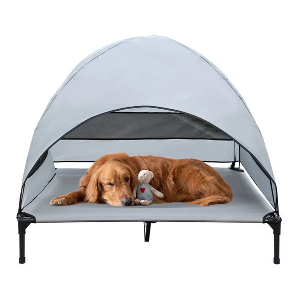 Waterproof Foldable Elevated Dog Bed with Canopy - for Outdoor Sun Protection