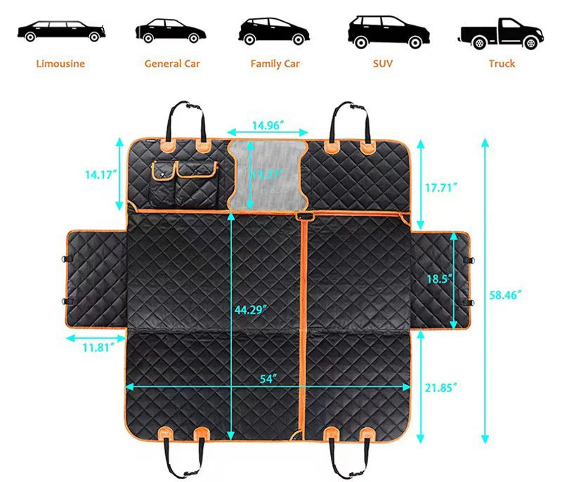 Waterproof adjustable back seat protector for dogs