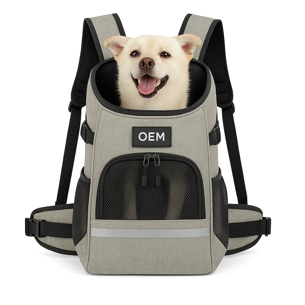 Reflective waterproof dog hiking harness with saddle bags   for trail & travel