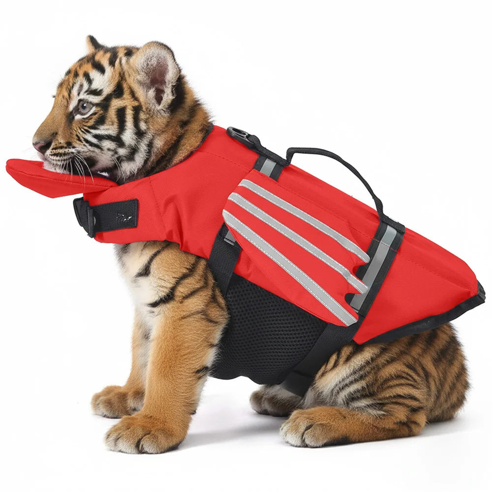 Reflective adjustable dog life jacket with handle   for swimming & boating