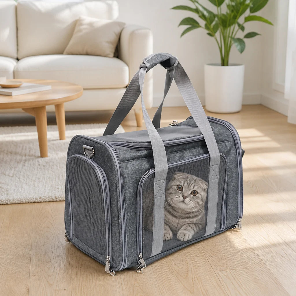 Foldable Oxford Portable Pet Carrier Bag Breathable Mesh Window Travel Cat Small Dog Carrier Lightweight Multi-Zipper OEM